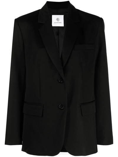 Shop Anine Bing Classic Single-breasted Wool Blazer In Black