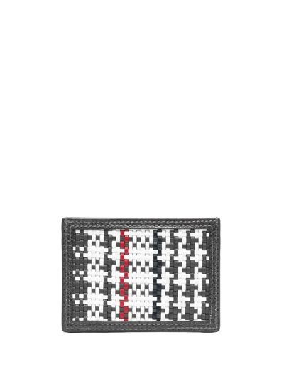 Shop Thom Browne Woven-check Leather Cardholder In Grey