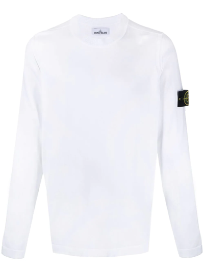 Shop Stone Island Compass-patch Crewneck Jumper In Weiss