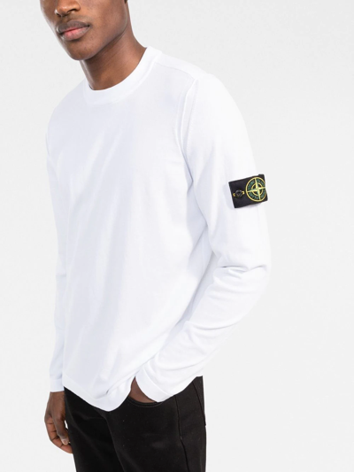 Shop Stone Island Compass-patch Crewneck Jumper In Weiss