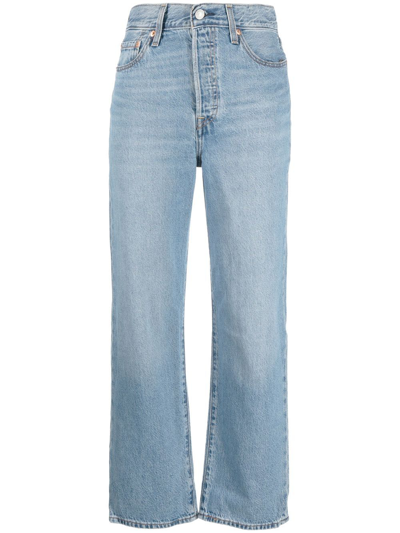 Shop Levi's Ribcage Straight-leg Cropped Jeans In Blue