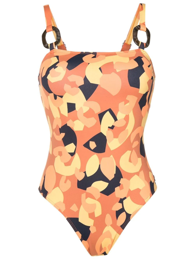 Shop Brigitte Livia Abstract Print Swimsuit In Orange
