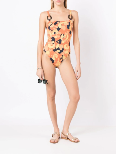 Shop Brigitte Livia Abstract Print Swimsuit In Orange