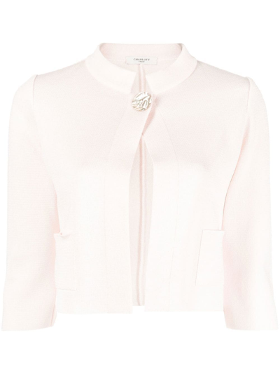 Shop Charlott Single-button Three Quarter Sleeves Cardigan In Rosa