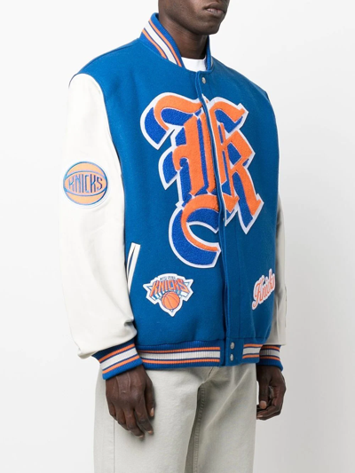 Shop Jeff Hamilton Knicks-print Detail Bomber Jacket In Blue