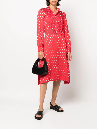Shop Plan C Polka-dot Shirt Dress In Red
