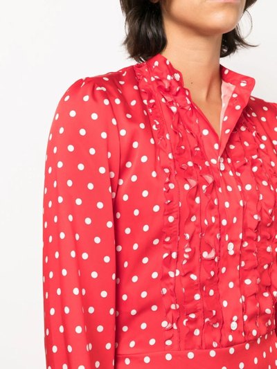 Shop Plan C Polka-dot Shirt Dress In Red