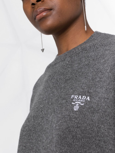 Shop Prada Chest Logo Jumper In Grau