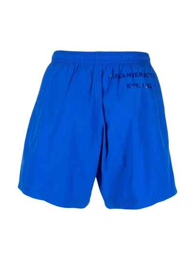 Shop Alexander Mcqueen Logo Print Swim Shorts In Blau