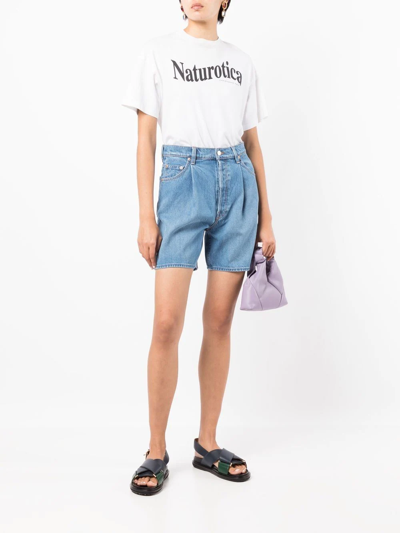 Mother The Fun Dip Pleated Denim Shorts In Blue