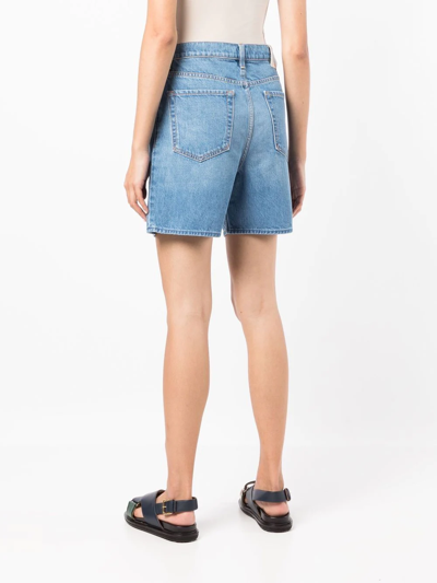 Mother The Fun Dip Pleated Denim Shorts In Blue