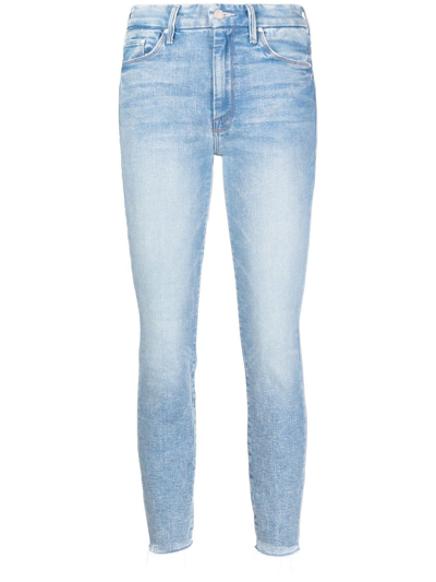 Shop Mother Looker Frayed Cropped Jeans In Blue