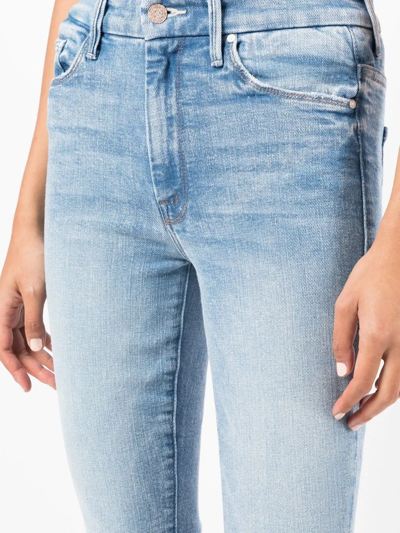 Shop Mother Looker Frayed Cropped Jeans In Blue