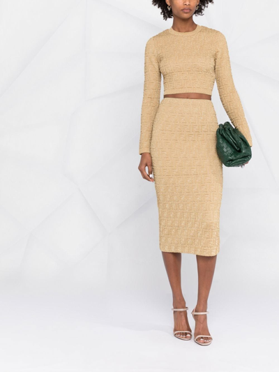 Fendi Ff Metallic Threaded Jumper In Gold