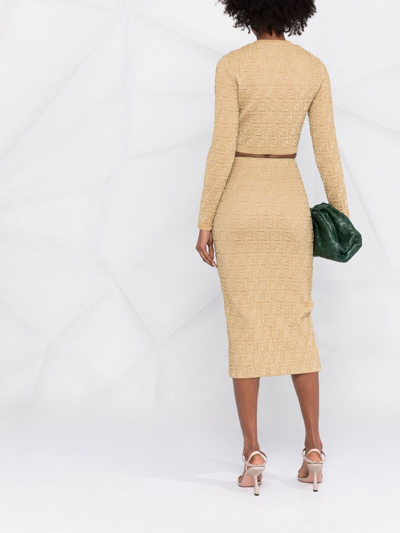 Fendi Ff Metallic Threaded Jumper In Gold