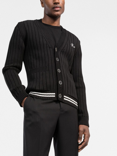 Shop Valentino Ribbed-knit V-neck Cardigan In Schwarz