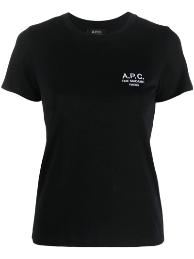 Shop Apc Logo-embroidered T-shirt In Schwarz