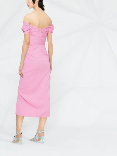 Shop Self-portrait Ruched-detail Wrap Midi Dress In Rosa