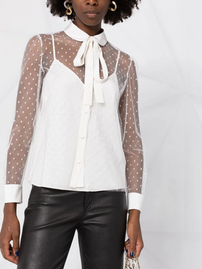 Red Valentino Point D'esprit Long-sleeved Blouse In Weiss