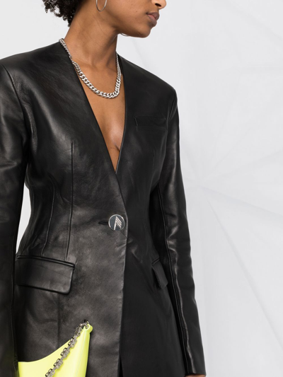 Shop Attico Fitted Single-breasted Leather Blazer In Schwarz
