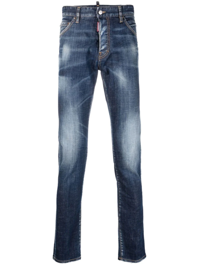 Shop Dsquared2 Bleached Slim-fit Jeans In Blau