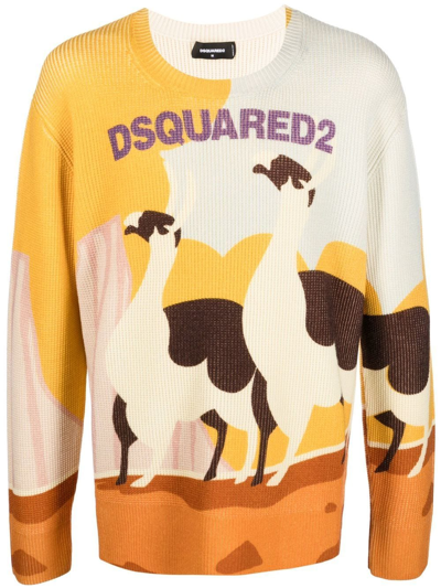 Dsquared2 Llama Country Knitted Jumper In Gelb