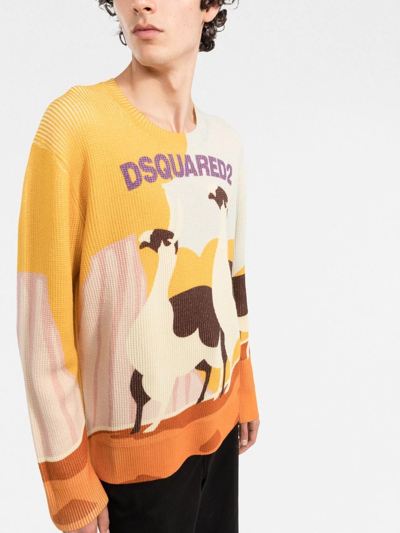 Dsquared2 Llama Country Knitted Jumper In Gelb