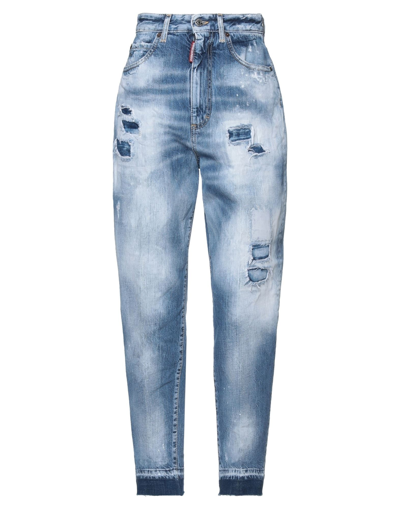 Shop Dsquared2 Woman Jeans Blue Size 10 Cotton, Bovine Leather