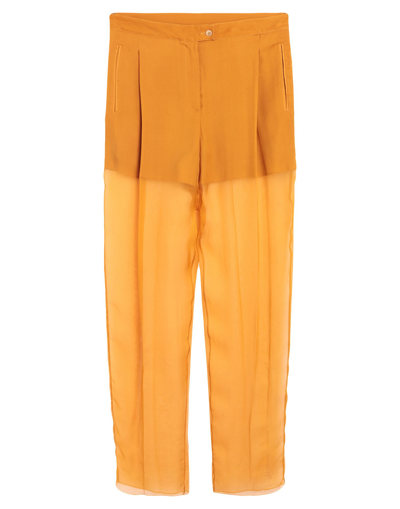 Shop Ferragamo Woman Pants Ocher Size 12 Silk In Yellow