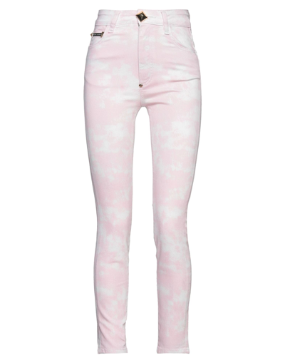 Shop Philipp Plein Woman Jeans Light Pink Size 26 Cotton, Elastomultiester, Elastane