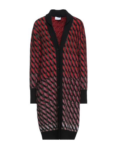 Ferragamo Pattern-jacquard Wool-blend Long Cardigan In Red
