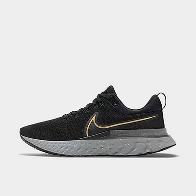 Shop Nike Men's React Infinity Run Flyknit 2 Running Shoes In Black/metallic Gold/smoke Grey