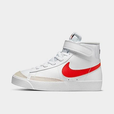 Shop Nike Little Kids' Blazer Mid '77 Hook-and-loop Casual Shoes In White/habanero Red/medium Blue/black
