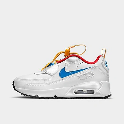Shop Nike Little Kids' Air Max 90 Toggle Casual Shoes In White/photo Blue/university Gold/university Red