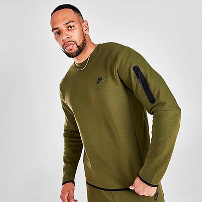 Shop Nike Men's Sportswear Tech Fleece Crewneck Sweatshirt In Rough Green/black