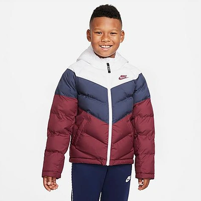 Shop Nike Kids' Sportswear Chevron Colorblock Puffer Jacket In White/thunder Blue/dark Beetroot/dark Beetroot