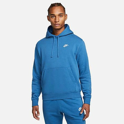 Shop Nike Sportswear Club Fleece Embroidered Hoodie In Dark Marina Blue/dark Marina Blue/white