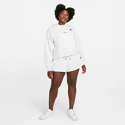 Shop Nike Women's Sportswear Essential French Terry Shorts (plus Size) In Birch Heather/white/black