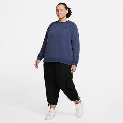 Shop Nike Women's Sportswear Essential Fleece Crewneck Sweatshirt (plus Size) In Midnight Navy/heather/black