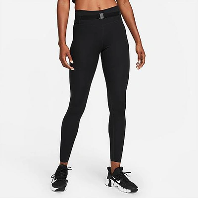 Shop Nike Women's Dri-fit One Luxe Buckle Mid-rise Leggings In Black/clear