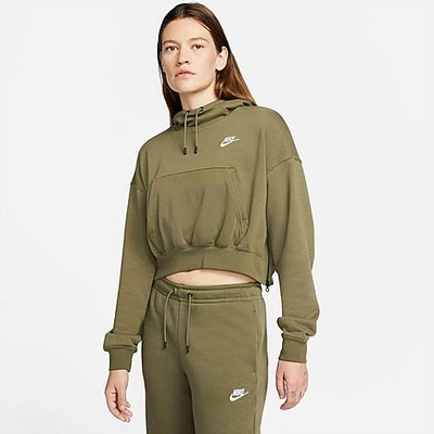 Shop Nike Women's Sportswear Essential Oversized Fleece Hoodie In Medium Olive/white