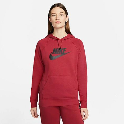 Shop Nike Women's Sportswear Essential Fleece Pullover Hoodie In Pomegranate/black