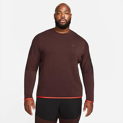 Shop Nike Men's Sportswear Tech Fleece Crewneck Sweatshirt In Brown Basalt/black