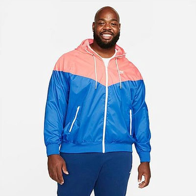 Shop Nike Men's Sportswear Windrunner Woven Hooded Jacket In Signal Blue/crimson Bliss/sail