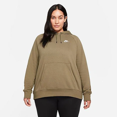 Shop Nike Women's Sportswear Essential Hoodie (plus Size) In Medium Olive/white