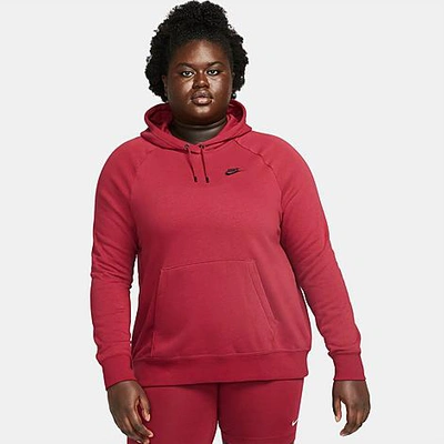Shop Nike Women's Sportswear Essential Hoodie (plus Size) In Pomegranate/black