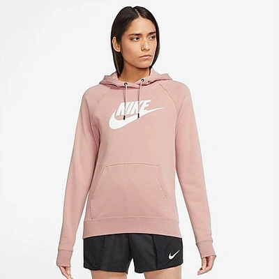 Shop Nike Women's Sportswear Essential Fleece Pullover Hoodie In Rose Whisper/white