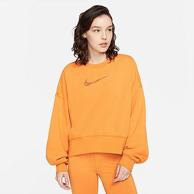 Shop Nike Women's Sportswear Swoosh Cropped Crewneck Sweatshirt In Light Curry/pearl White/desert Ochre