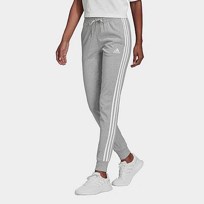 Shop Adidas Originals Adidas Women's Essentials 3-stripes Single Jersey Jogger Pants In Medium Grey Heather/white