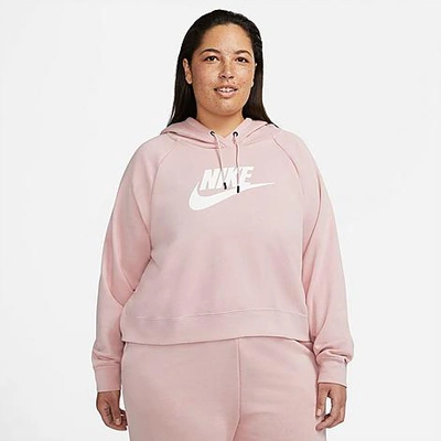 Shop Nike Women's Sportswear Essential Cropped Hoodie (plus Size) In Pink Oxford/white